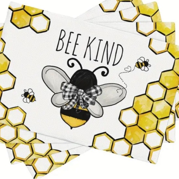 New Bee Kind  Table Mats Set of 4 Washable Placemats 12x18 Inch Farmhouse Dining - Picture 6 of 10